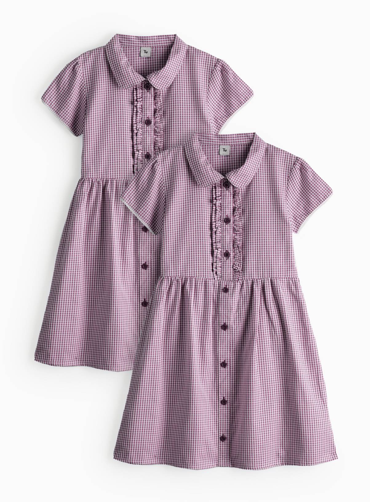 Dark Red Gingham School Dresses Generous Fit 2 Pack 13 years - Image 1